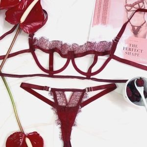Bold Red Lace Balconette Bra & Thong Lingerie Set